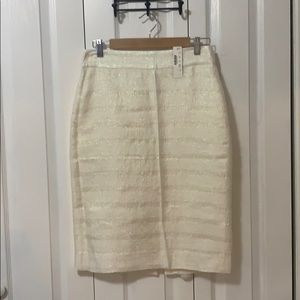 J Crew Cream Striped Sparkly Pencil Skirt